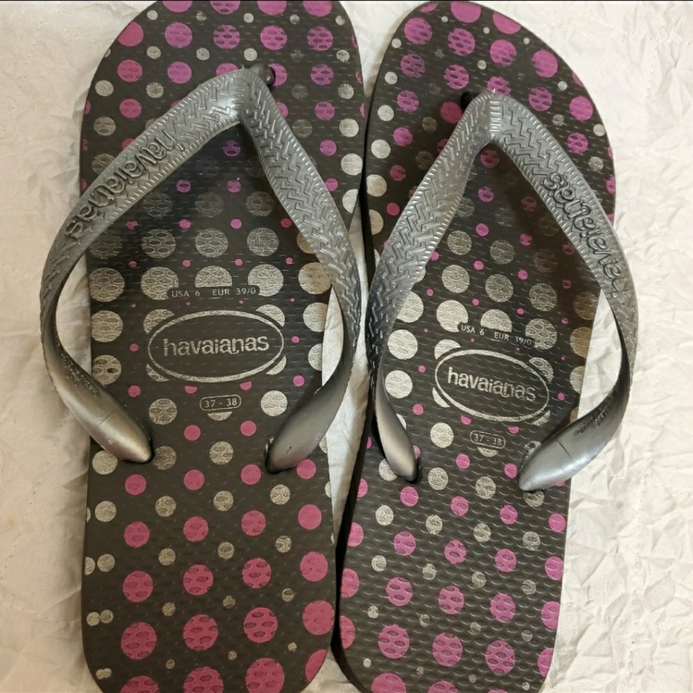 Havaianas Polka Dot Purple/Gray Flip Flops - Picture 3 of 8